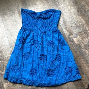 Strapless Blue Eyelet Dress
